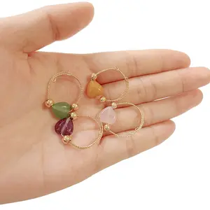 Heart Shape Natural Blue Citrine Amethyst Rose Quartz Stones Jewelry Rings For Women Gift