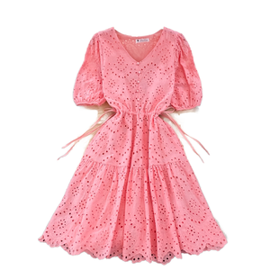 Vestidos Midi Casuales de Verano para Mujer, Cuello en V, Manga Corta, Tejido Sólido, Cintura Imperio, Transpirables, Ecológicos, Antiestáticos - Product Image 2