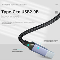 Câble de données haute vitesse USB-C/USB 2.0 mâle vers USB-B mâle, gaine en nylon tressé noir, pour scanner, fax, imprimante multifonction, synchronisation