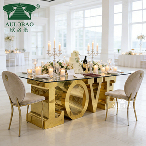 Dining Room Furniture LOVE Metal Base Tempered Glass <b>Table</b> for Wedding Event - Product Image 1