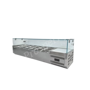 Table de préparation réfrigérée en acier inoxydable pour salades et pizzas, avec refroidissement direct et vitrine d'ingrédients intégrée - Product Image 4