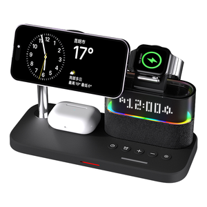 Support de charge sans fil 5 en 1 de haute qualité avec réveil, veilleuse et station de charge pour téléphone, écouteurs et montre - Product Image 2