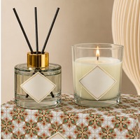 Diffuseur de parfum à bâtonnets à motifs et bougie parfumée en verre à la cire de soja, ensemble cadeau longue durée avec boîte
