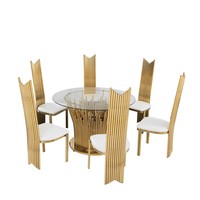 Ensemble de chaises de salle à manger Black Gold Hotel, table à miroir, dossier en velours découpé au laser, acier inoxydable, mobilier de banquet, 7 pièces