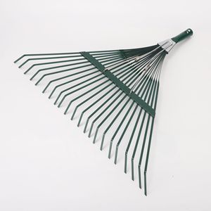 Leaf Rake Steel 22 Tines Green Head Landscaping Tool - Product Image 1