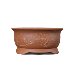 Maceta de Bonsái de Arcilla Morada Hecha a Mano, Redonda, Inclinada, Grabada, Clásica, Pequeña, con Orificio para Monedas - Product Image 5