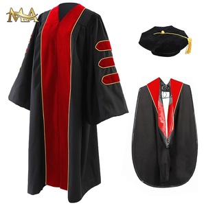 Venta al por mayor rojo Phd vestido de graduación con tubería de oro graduación Toga personalizado Deluxe Doctoral vestidos de graduación - Product Image 1