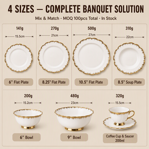 Juego de Vajilla de Porcelana China con Borde Dorado Electrochapado y Diseño de Loto, Tamaños Variados en Stock para Banquetes de Boda de Lujo - Product Image 2