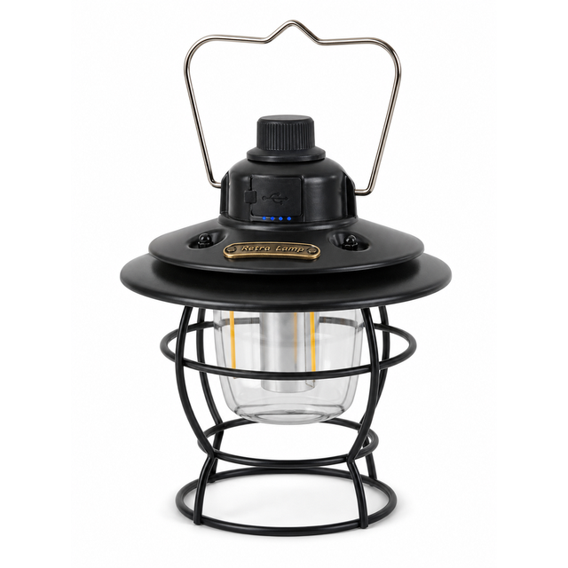 JD-L794 Rechargeable LED Camping Lantern Retro Portable Hanging Tent Light Rotary Switch IP44 Rated Warm White Dimmable for