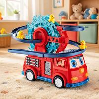 Camion de pompiers jouet à piles, vente en gros, avec lumières et sons réalistes, et voiture à rail en spirale avec glissière de type canard