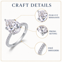 Bague en Moissanite Argentée Forme Poire Sertie de Griffes Micro-Pavé Demi-Bague Classique pour Femme Cadeau de Mariage