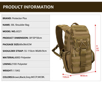 Sac à bandoulière tactique unisexe personnalisable pour le camping, grand format, dissimulé, à fermeture éclair, étanche, 30L