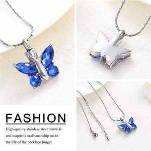 Joias de Cremação para Cinzas, Pingente de Aço Inoxidável em Forma de Borboleta com Pedra de Cristal, Colar Esqueleto, Lembrança para Mulheres - Product Image 3