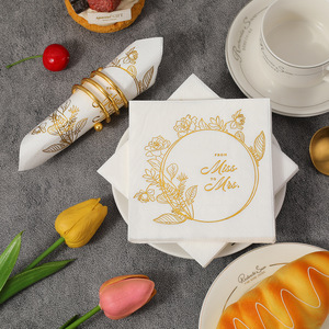 Wedding Paper Napkins 250mm Square Printed White With Gold Floral Design For Miss To Mrs Celebration - Product Image 1