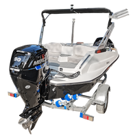 Bateau de luxe à coque blanche et fond noir, mini-yacht 6 places, bateau de surf, moteur hors-bord, bienvenue pour les agences, visites d'usine