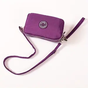 Popular zipper coin purse women's mobile phone shoulder bag travel wallet nylon sing crossbody bag