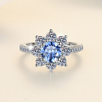 Bijoux fins, certificat GRA, forme de fleur, bleu 1Ct VVS1, moissanite colorée, bague en argent sterling S925, fiançailles pour femme