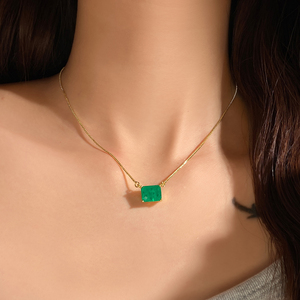 Women's <b>Necklace</b> 18K <b>Gold</b> Plated Emarald Cut Fusion Stone <b>Pendant</b> Choker <b>Necklace</b> for Girl Gift - Product Image 3