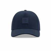 Casquette de baseball sportive Bsci personnalisée avec logo en PVC, 5 panneaux, imperméable, découpée au laser, perforée, avec cordon