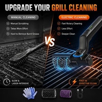 Brosse de nettoyage électrique sans fil rechargeable pour barbecue, 3 vitesses, en acier inoxydable, avec tête rotative