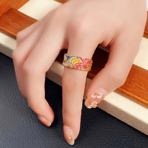 خاتم هيب هوب بنمط بانك مطلي بالذهب النحاسي مع نقش أزرق بالتنقيط للرجال والنساء - Product Image 5