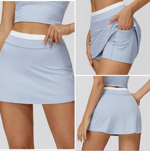 Jupe de tennis personnalisée à séchage rapide et respirante, jupe de golf taille haute côtelée deux pièces pour femme avec short SQ3129 - Product Image 2