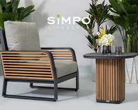 SIMPOLIFESTYLE Mobilier d'extérieur haut de gamme imperméable YACHT Chaise longue Jardin Terrasse Hôtel Resort Salle à manger Salon Aluminium Teck