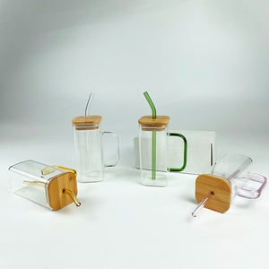 1419 13.5 औंस पानी कप बांस साफ माजर जार 16 औंस हैंडल ढक्कन से उच्च बोरोसिलिकेट ग्लास वर्ग ग्लास मग - Product Image 5