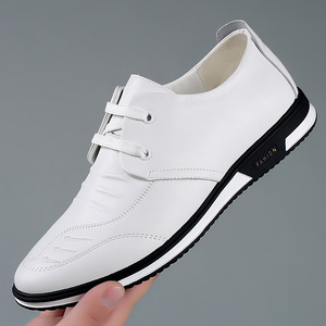 Men's <b>White</b> Leather Business Casual Shoes <b>Lace</b>-up Soft Sole Office Wear - Product Image 4