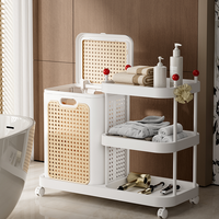 Panier à linge multifonctionnel et écologique de style vintage, léger, avec roulettes et support pour rangement domestique, salle de bain, armoire, linge sale