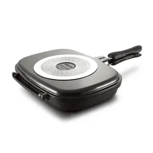 32cm cast aluminum non-stick marble coated induction double fry pan with magnet handle