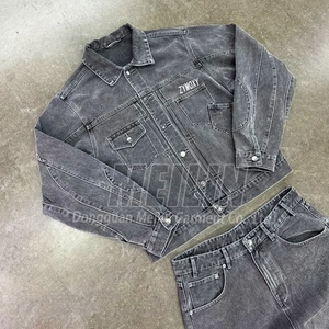 Clothing Manufacturers Custom High Quality Denim Jacket and <b>Jeans</b> Pants 2 Piece Heavyweight Acid Wash Vintage Denim Set Men - Product Image 5
