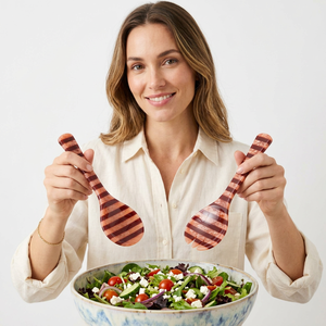 Juego de Servidores de Ensalada de Resina con Diseño a Rayas, Ecológicos y Aptos para Lavavajillas - Product Image 1