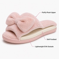 Pantoufles roses à nœud, moelleuses, en peluche, semelle souple en EVA, pour la maison