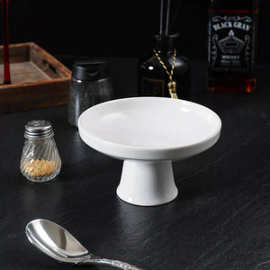 Ceramic Pure White Tall Fruit Plate With Stand Round Solid Color Party Dishes For Home Use - Product Image 3