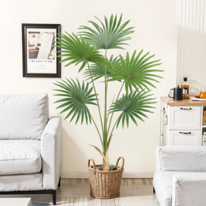 Plantas en maceta artificiales de alta calidad, palmera de abanico tropical hecha de PE para decoración de tienda de oficina al aire libre de planta de bonsái verde - Product Image 1