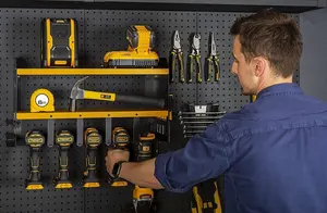 Organizador de herramientas eléctricas de montaje en pared, estante de almacenamiento de herramientas de alta resistencia de 2 niveles y 5 ranuras, colgador de taladro