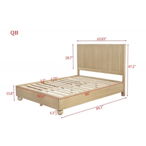Modern Light Oak Wood 5pcs Hotel Bedroom Furniture Set Queen Size <b>Convertible</b> Adjustable Platform <b>Bed</b> Dresser Mirror - Product Image 4