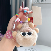 Porte-clés pendentif mignon en forme de boule de charbon pour femme, porte-clés en peluche gaufré exquis, accessoire de décoration pour sac