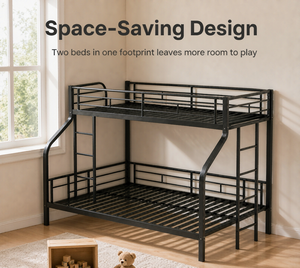 Lit superposé double en acier pour appartement, hôtel, dortoir, école, cadre de lit mezzanine en métal avec barrières de sécurité et 2 échelles - Product Image 6
