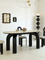 Ensemble de table à manger ovale en pierre, style antique, base en bois, six places, meubles pour appartement, hôtel, villa