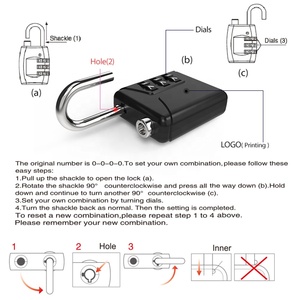 Sécurité étanche sécurité 3 chiffres combinaison mot de passe <span class=keywords><strong>Code</strong></span> <span class=keywords><strong>cadenas</strong></span> pour voyage en plein air bagages sac à dos Gym <span class=keywords><strong>cadenas</strong></span> - Product Image 5