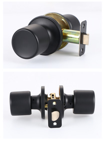 Kunci kenop pintu silinder baja tahan karat hitam, universal untuk kamar tidur dan kamar mandi - Product Image 4