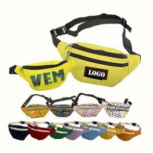 Sac banane personnalisé vert et noir, motif brodé multicolore en polyester, fermeture éclair étanche, idéal pour les voyages, le sport et la course à pied – Offre Spéciale - Product Image 1