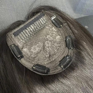 Vente en gros de mèches de cheveux européens 100% naturels pour femmes blanches, couleur cendrée glacée personnalisée, 8x9 9x9, postiches en cheveux humains avec base en soie - Product Image 6