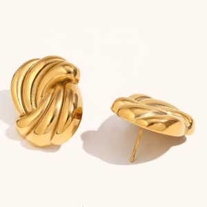 Ventes directes d'usine de boucles d'oreilles en acier inoxydable de créateur de luxe pour les femmes plaqué or ligne ovale Style à la mode fête - Product Image 6