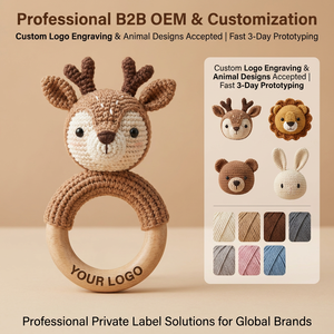 Gehäkelter Beißring aus Holz mit Rassel für Mädchen und Jungen, Plüsch-Rehkitze, Stofftier für Babys und Neugeborene - Product Image 3