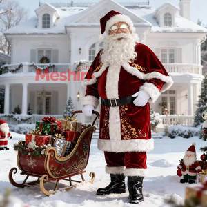 Costume de Père Noël pour homme adulte, ensemble en velours rouge, haut et pantalon, tenue de cosplay de luxe, taille plus, en stock, vente en gros - Product Image 5