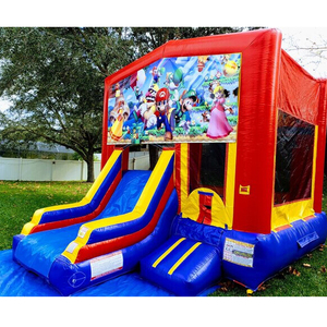 Castillo Inflable Super <span class=keywords><strong>Mario</strong></span> con Pancartas Personalizadas Extraíbles de Velcro, Castillo Inflable con Tobogán, Brincolines Inflables para Fiestas - Product Image 1