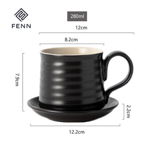 Logo personalizzato 280ml minimalista nero opaco porcellana caffè tazza <span class=keywords><strong>da</strong></span> tè e piattino all'ingrosso in ceramica tazza <span class=keywords><strong>da</strong></span> caffè per i regali - Product Image 6